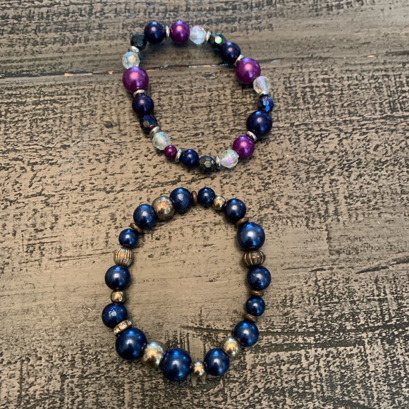 Homemade Stretch Beaded Bracelets, 7.5” Colorful beads, Set of 2 New Bracelets - Picture 2 of 3